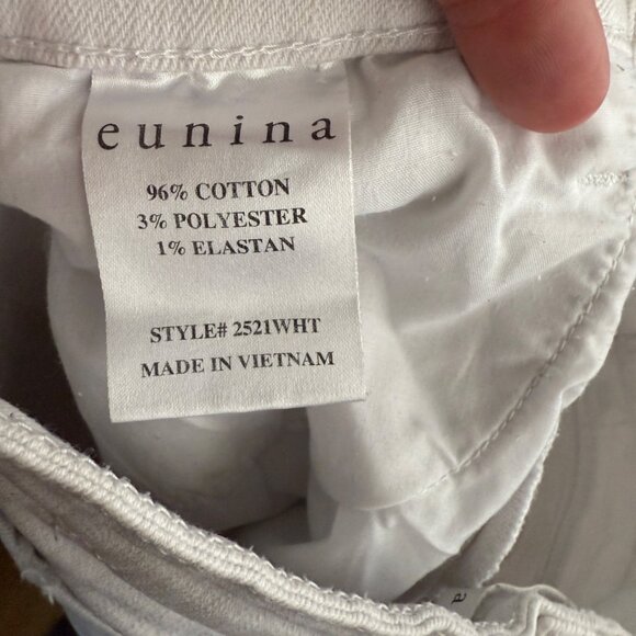 White Distressed High-Rise Denim Shorts By Eunina - Picture 3 of 4